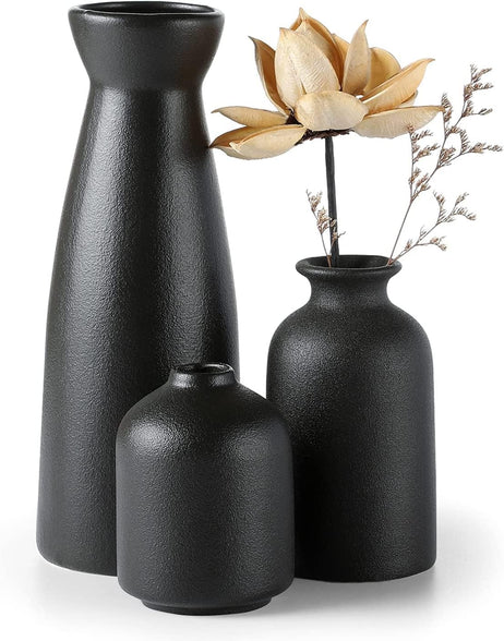 Black Ceramic vase Set-3 Small Flower vases for Decor,Modern Home Decor, Vases for Decor,Pampas Grass Vase,Dried Flowers Vases,Living Room,Table Shelf, Centerpieces Decoration