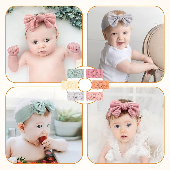 SKY-TOUCH 6Pcs Baby Girls Multicolored Headbands,Girls Bowknot Elastic Soft Hairbands,Nylon Stretchable Head Wrap Super Soft Hair Accessories for Newborn Baby Girls, Infants, Toddlers and Kids