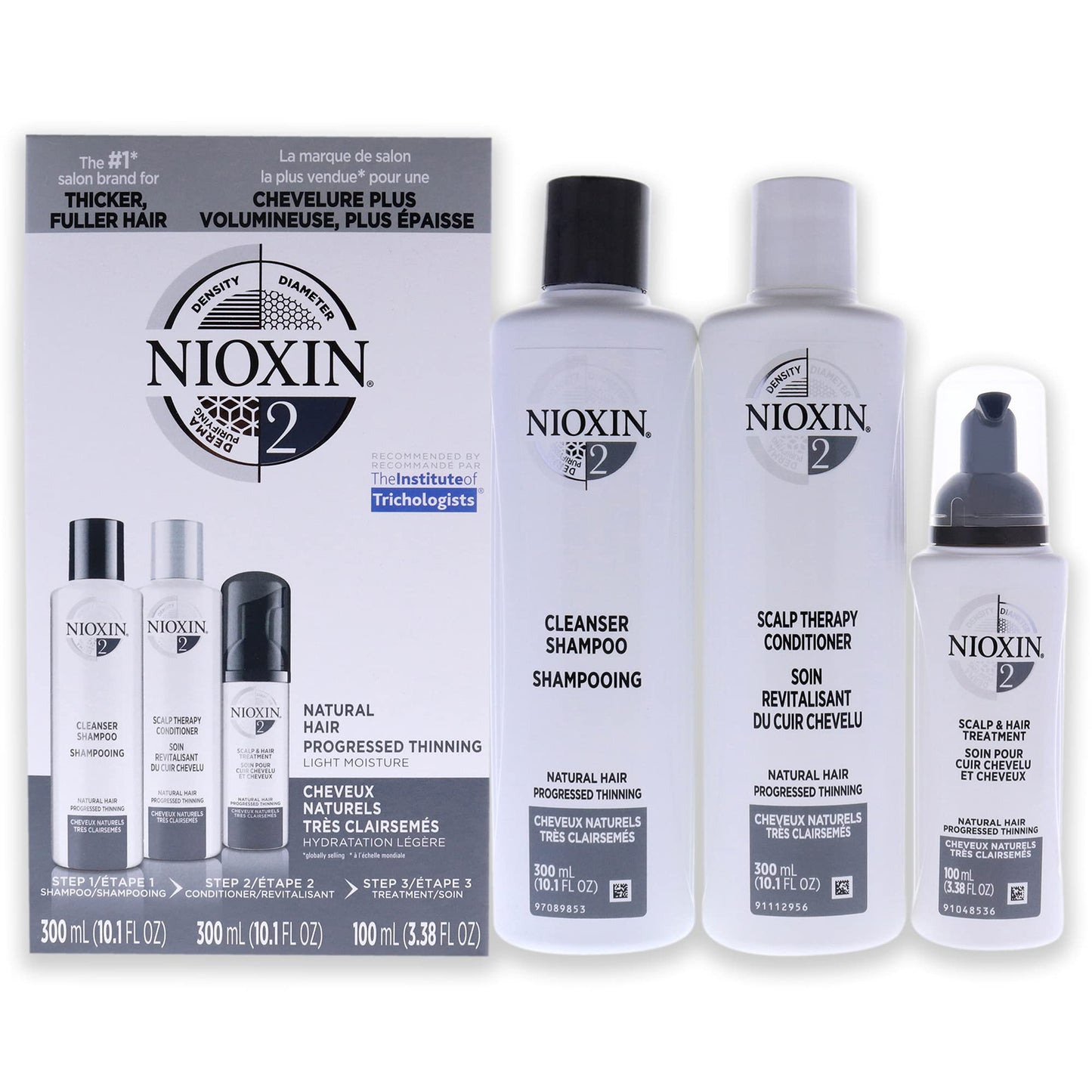 Nioxin System 2 Natural Hair Progressed Thinning Kit for Unisex 3 Pc, White