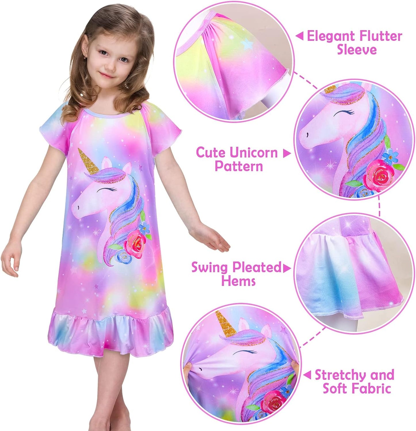 ICOSY Matching Girls & Doll Nightgowns Clothes Unicorn Pajamas Sleepwear Outfit for Girls and American 18" Girl Doll