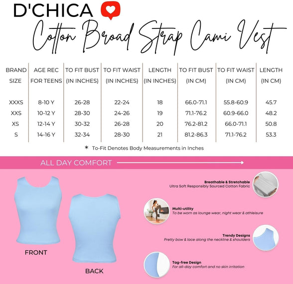 D'chica Girls Undershirt Cotton Camisoles Shelf Bra Layering Cami