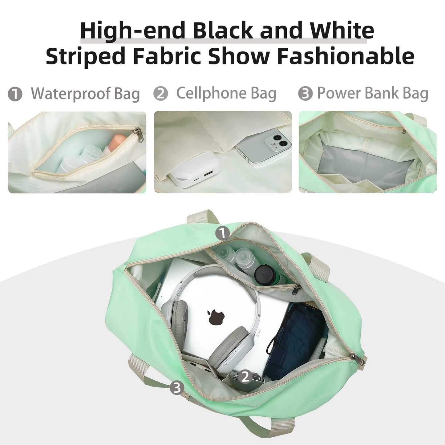 imiomo Travel Gym Duffel Bag - Weekender Bags for Women, Large Tote Overnight Bag, Sports Shoulder Hospital Bag, Light Green, One Size, Travel Bag