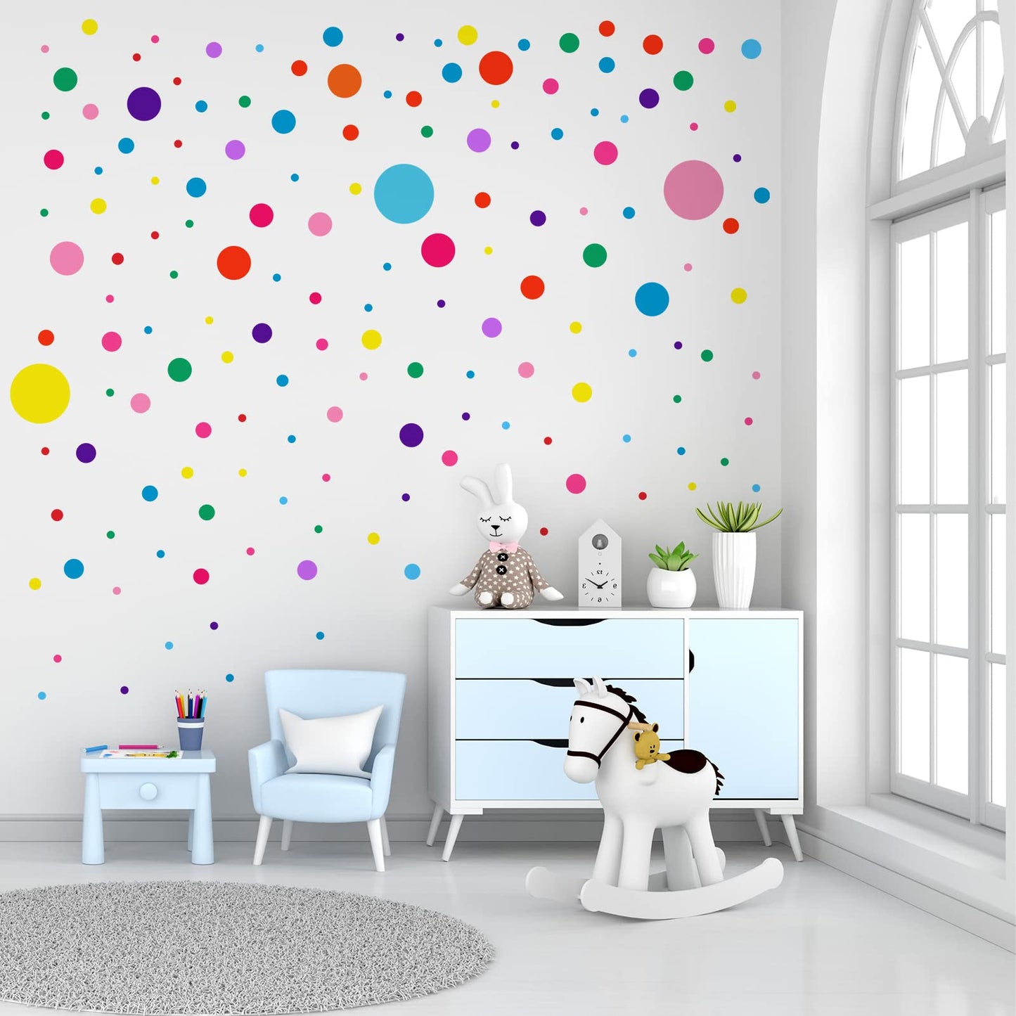 AnFigure Polka Dot Stickers, Wall Decals for Kids, Baby Room Nursery Playroom Classroom Daycare Bedroom Wall Stickers Boys Girls Childrens Babies Circle Colorful Bright Fun DIY Door Tv Home Wall Decor