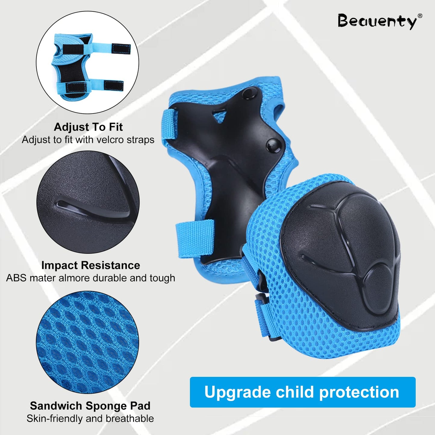 Beauenty Kids Protective Gear Set,Adjustable Kids Knee Pads Elbow Pads Wrist Guards for Skating Cycling Bike Rollerblading Scooter
