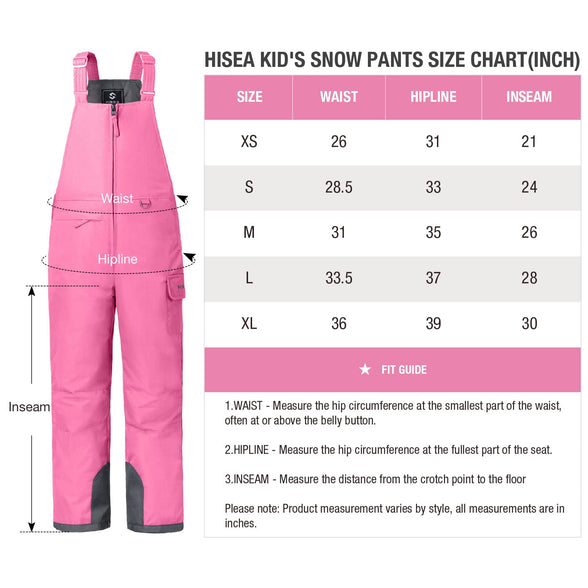 HISEA Kids Insulated Bibs Snow Bib Overalls Winter Warm Ski Bibs for Girls and Boys Ski Pants Water Resistant Skiing Bibs (Size-XL)