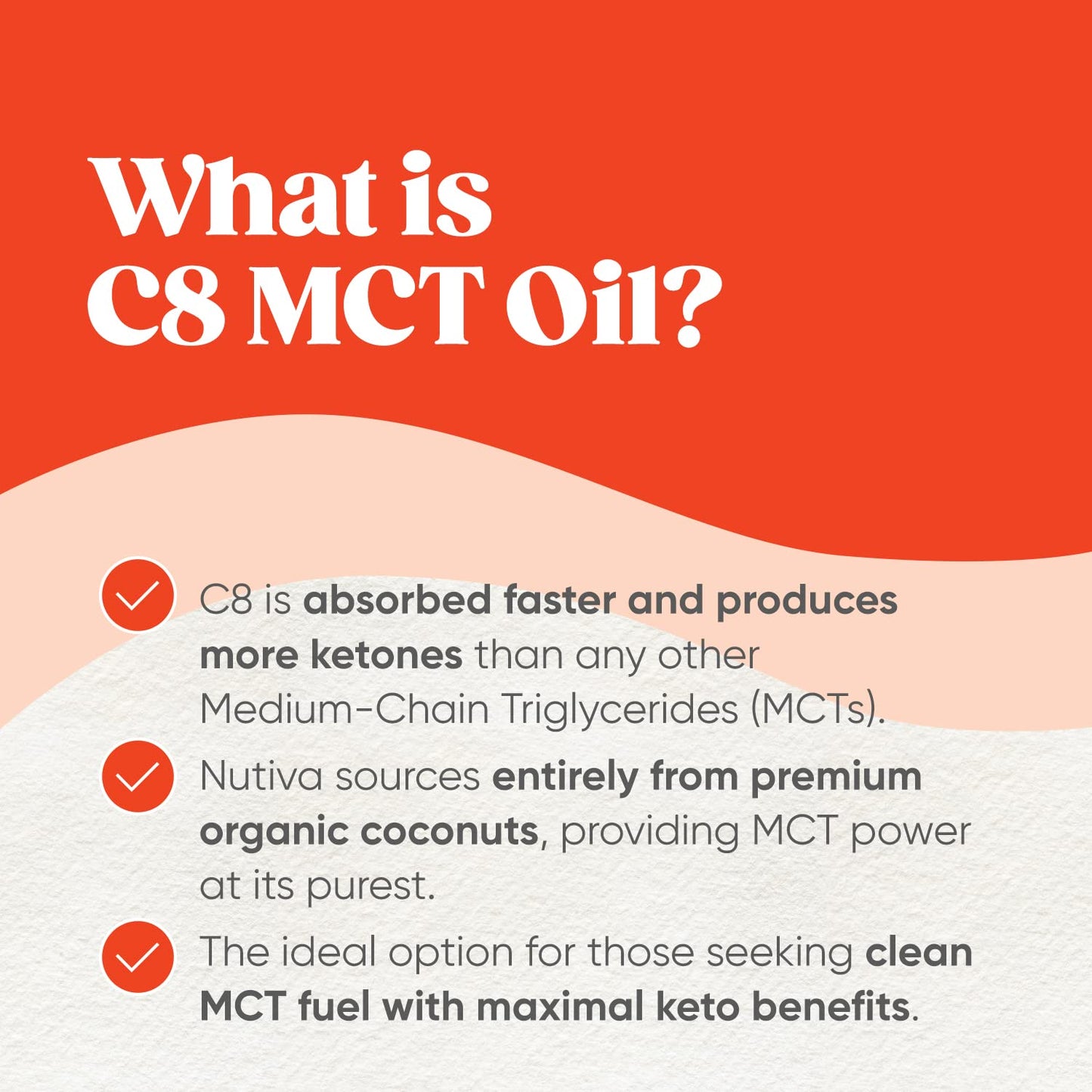 Nutiva Organic C8 MCT Oil, Ultimate Keto Fuel from Non-GMO Coconuts, 14g MCT 12 Fl Oz, USDA Organic, Whole 30, Vegan & Gluten-Free, Energy Boost to Coffee, Shakes and Salads