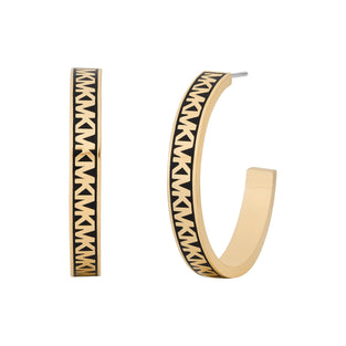 Michael Kors Women's Gold-Tone Brass Logo Hoop Earrings (Model: MKJ8126710), Length: 28mm, Width: 5mm, Brass, No Gemstone