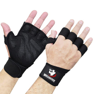 WellGetFit Weight Lifting Gloves with Wrist Wraps, Full Palm Protection & Extra Grip For Men & Women. Perfect For Pull Ups, Weightlifting, Powerlifting, Cross Training, Gym Workouts & WODs