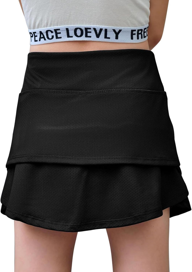 Haloumoning Girls Athletic Tennis Skirts with Shorts Kids Active High Waist Golf Skorts 5-14 Years