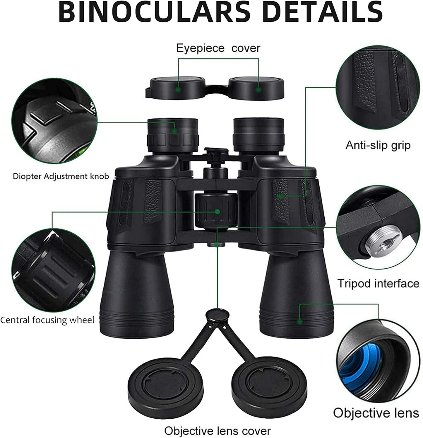 TDOO 20x50 Binoculars for Adults Professional Powerful Binoculars for Travel Bird Sightseeing Watching Hunting Wildlife Ou r Sports Games and Concerts (BLACK 4)