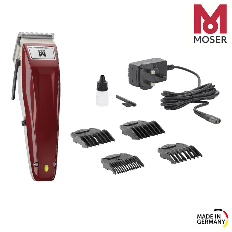 Moser 1400 Professional Cordless Hair Clipper for Men: Robust Design, 5-Point Multiclick, and Bulletproof Long-Life Motor (Burgundy Set) (1400-0378)