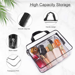 SKY TOUCH 3Pcs Clear Cosmetic Bag, Portable Clear Toiletry Bag With Zipper & Carry Handle For Travel Luggage Pouch And Bathroom Cosmetics And Cream Storage, Waterproof, Black