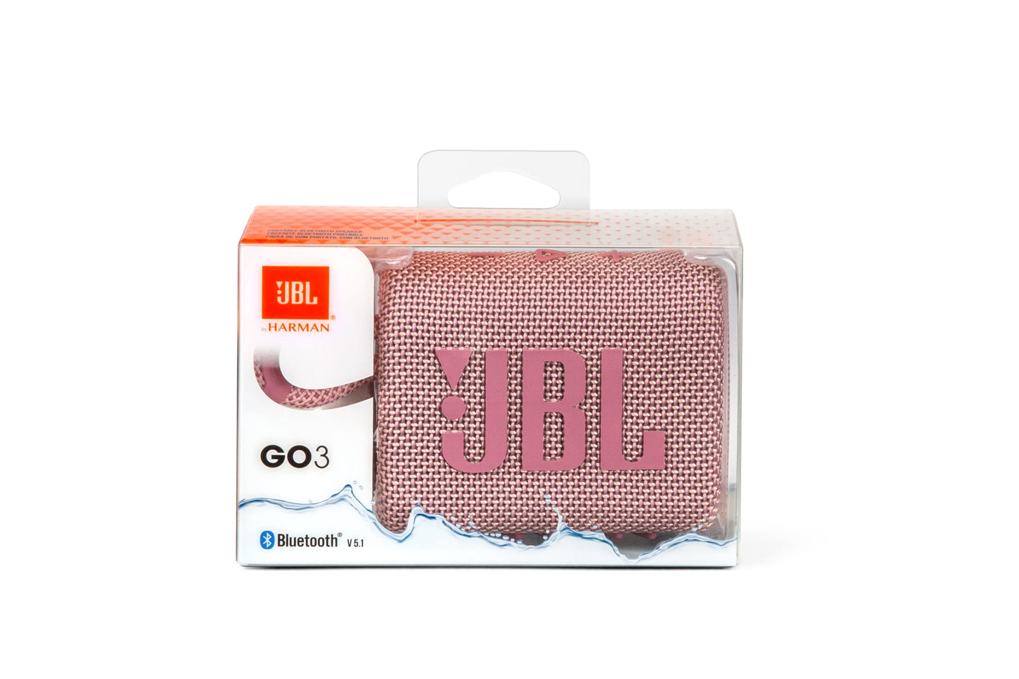 JBL Go 3 Portable Waterproof Speaker with JBL Pro Sound, Powerful Audio, Punchy Bass, Ultra-Compact Size, Dustproof, Wireless Bluetooth Streaming, 5 Hours of Playtime - Pink, JBLGO3PINK, Small