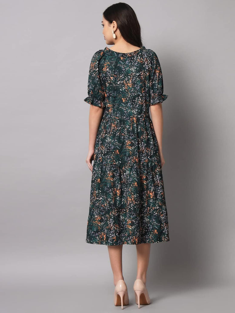 Styleville,A-Line Green Jungle Print Dress