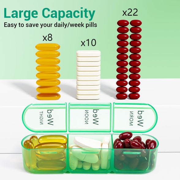 Zoksi Moisture-Proof Pill Organizer 3 Times a Day, Sealed Weekly Pill Box 7 Day, Large Daily Pill Box Organizer, Travel Medicine Organizer, Portable Pill Container with 21 Compartments to Hold Meds