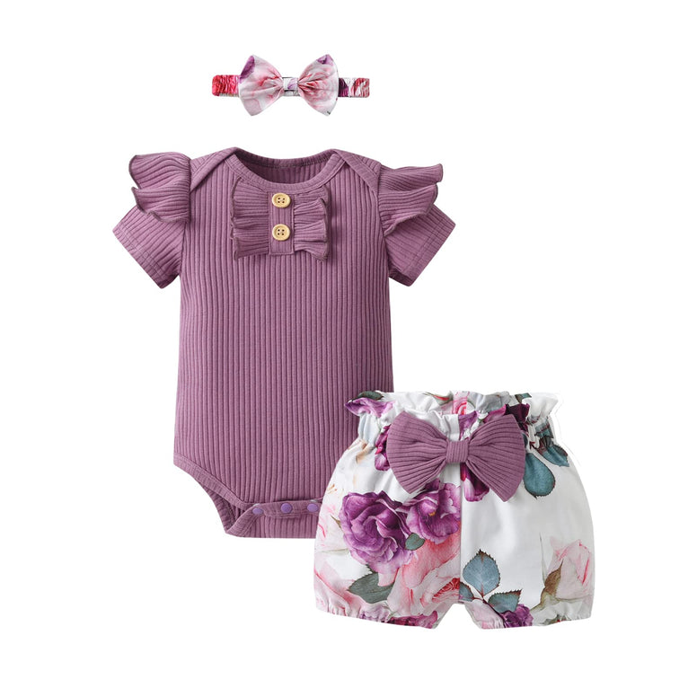 Derouetkia Infant Baby Girl Clothes Short Sleeve Ruffle Top and Floral Pants Outfits Sets Summer 3-6 Months