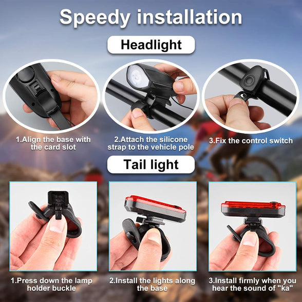 BIKUUL Bike Lights Front and Back, USB Bicycle Front Light with Loud Horn, with 3 Lighting Modes, High Strength Waterproof, Bike tail light,Best Cycling Gift