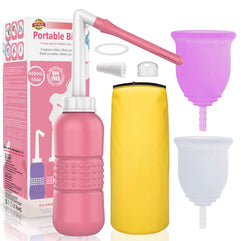 2pcs Menstrual Cup + 2IN1 450ml Perineal Irrigation Perineal ,15oz Portable Bidet Peri Bottle with Water Seal Cap Waterproof Bag