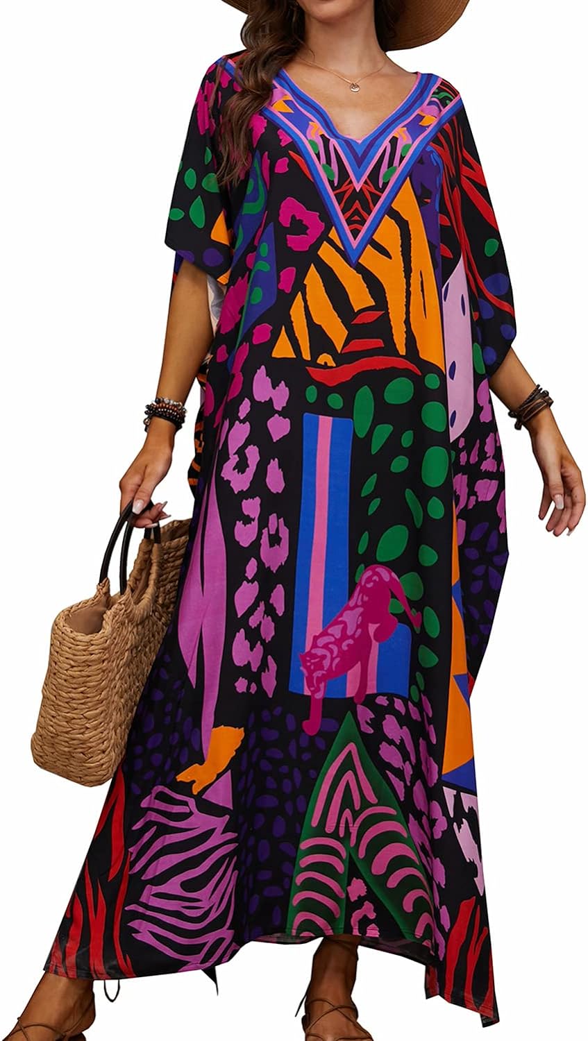 YouKD Wemon's Summer Long Kaftan Bohemian Maxi Kimono Dress Swimsuit Beach Cover Up Robes