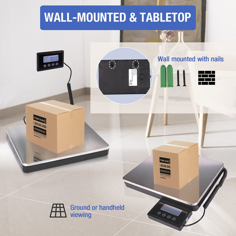 Shipping Postal Scale with Durable Stainless Steel Large Platform, 400lb High Accuracy, Backlit LED Display,Post Office Postal Scale and Luggage Scale, Battery & DC Adapter Included