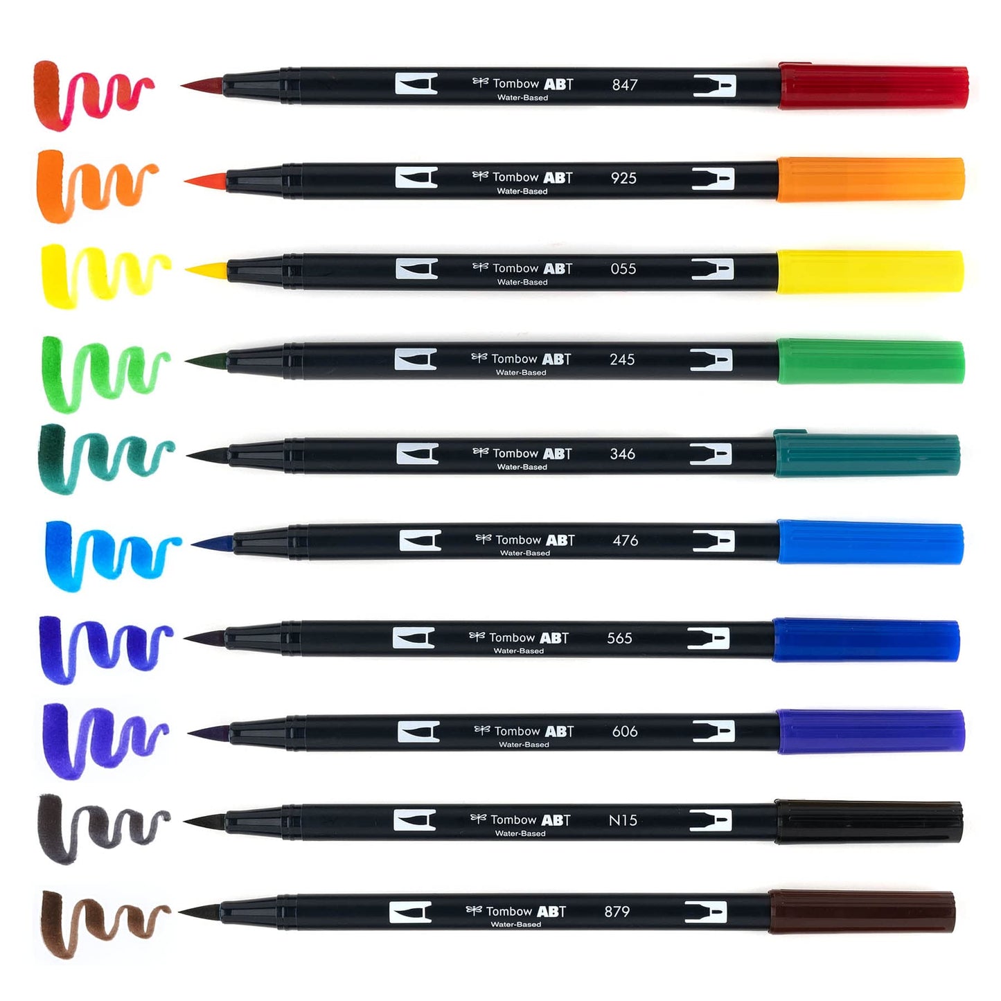 Tombow Dual Water Based Markers, Twin Tip, Primary Palette Assorted Inks, 10/Pack (56167)