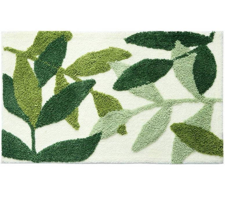 Green Leaves Bath Mats Bathroom Rugs Non-Slip Soft Microfiber Absorbent Machine Washable Entrance Doormat for Bathroom Floor Tub Shower 17.5 X 25.5 Inches