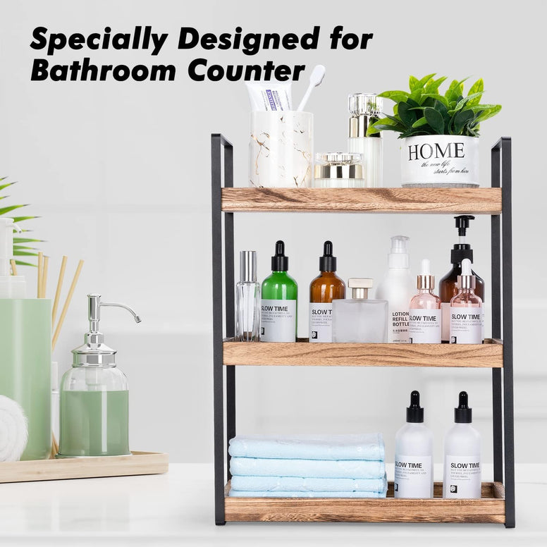 OFRANK 3-Tier Countertop Organizer for Bathroom Counter Stylish Wood Bathroom Vanity Organizer Shelf Storage - The Perfect Addition to Your Bathroom Counter Decor (3 Tiers)