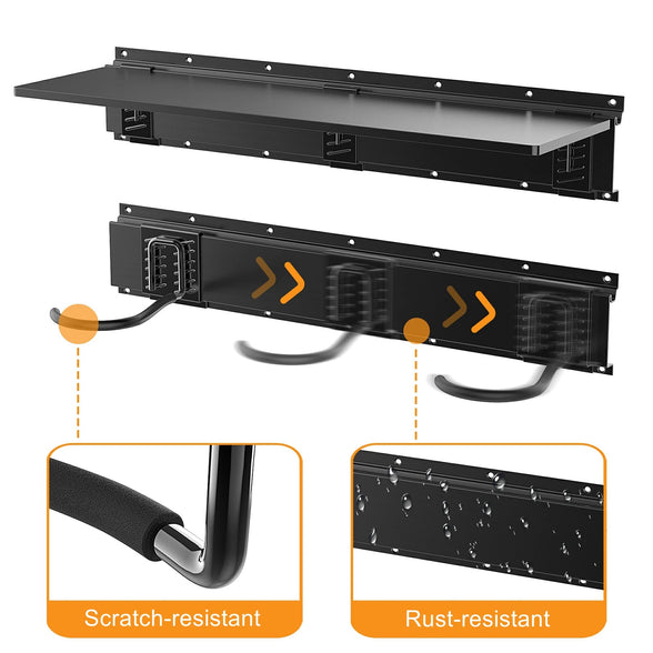 TORACK Bike Storage Rack 6 Bike Wall Mount Organizer for Garage, 48 inch Heavy Duty Steel Racks, Wall Mount Overhead Shelving, Hooks for Bike Storage, Vertical Bicycles Garage Hanger