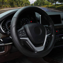 Valleycomfy Microfiber Leather Steering Wheel Covers - 15in (Black)
