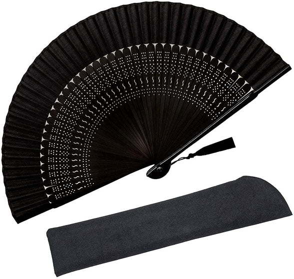 Folding Fan, KASTWAVE Hand Fan Bamboo Festival Fans, Chinese Japanese Kung Fu Tai Chi Vintage Bamboo Silk Fans for Music Festival, Dance Bamboo Hand Fan Retro Style Handmade