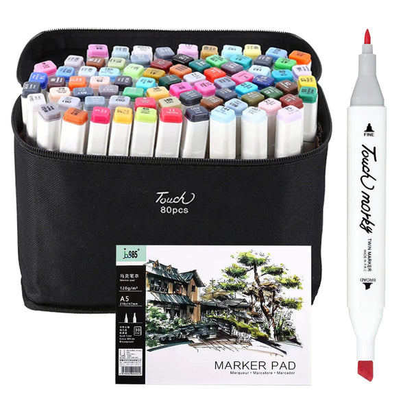 colfanors 80 Colors Marker Set Drawing Markers Permanent Marker Pen White Marker Pen Double Tip Markers Painting Sketching Art Supplies Student Drawing Supplies Extra Drawing Book