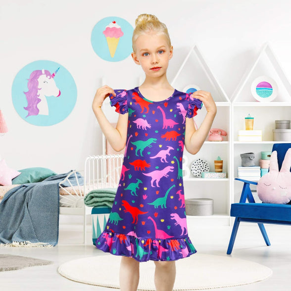 Fiodrimy Girls Nightgowns Unicorn Sleepwear Night Sleep Dress Pajamas Little Kids Toddler Soft Nightgown