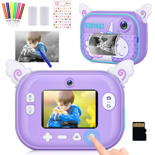 Tohsssik Instant Print Selfie Camera for Kids, Digital Zero Ink Video Camera 1080P FHD Rechargeable Kids Camera, Ideal Toy Learning Camera for 3-12 Years Old, Connect Mobile Phone, 1500mAh