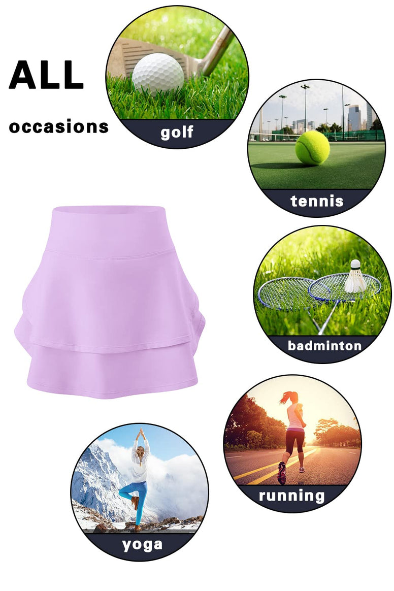 simtuor Girls Tennis Skirts Pleated Kids Athletic Skorts Layered Ruffle Golf Running Workout Skirt with Pockets 4-13 Years