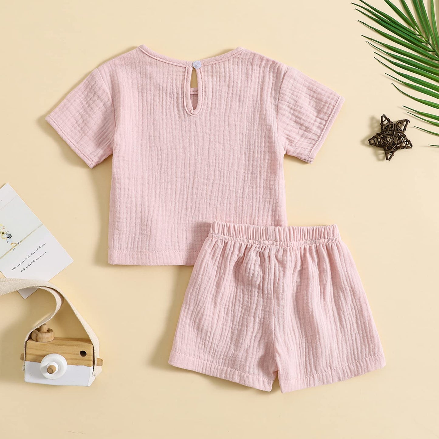 Toddler Baby Boy Girl Cotton Linen Outfit Short Sleeve T-Shirt Tops Elastic Shorts Set 2Pcs Casual Summer Clothes (0-6 Months)
