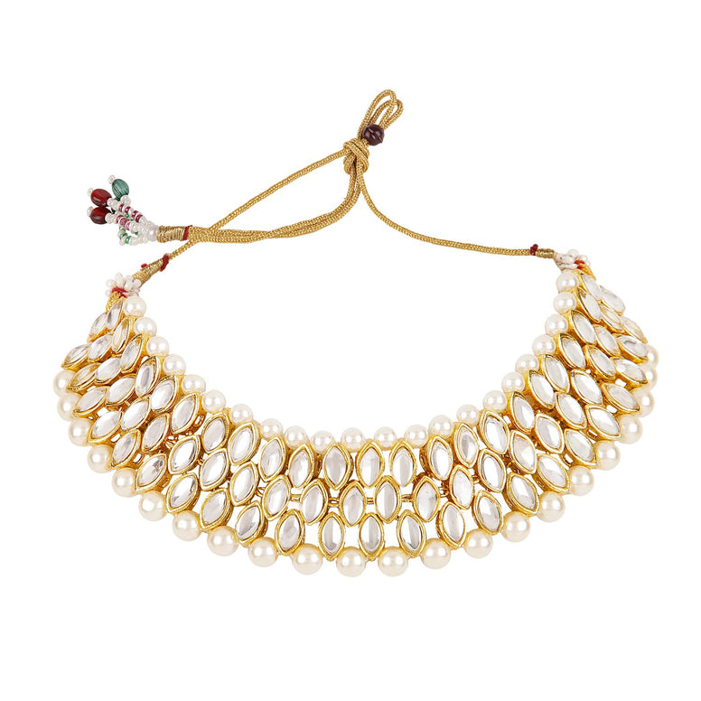 Shining Diva Latest Choker Design Traditional Kundan Earrings Maang Tikka Necklace Jewellery Set for Women (White) (11299s)