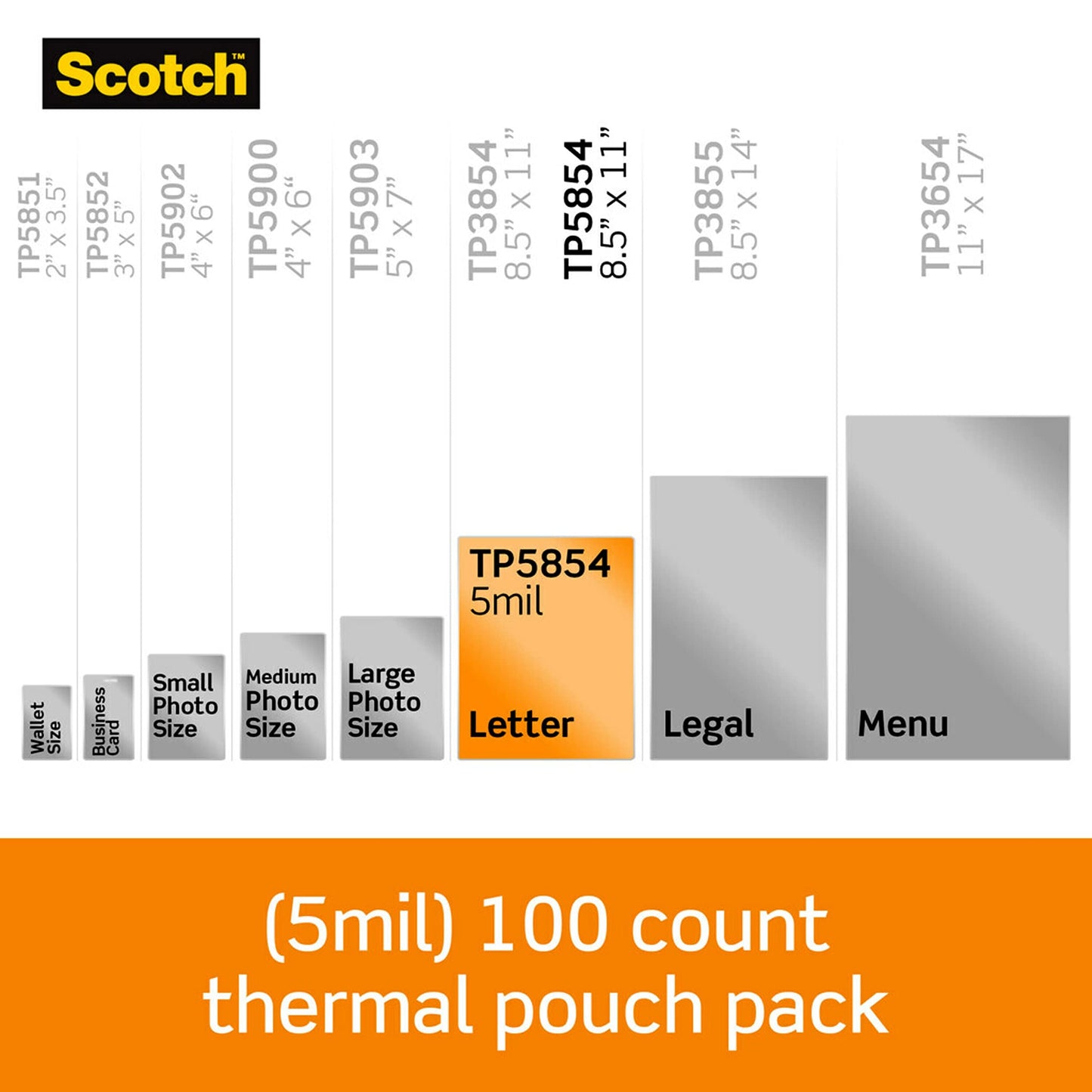 Scotch Thermal Laminating Pouches, 5 Mil Thick For Extra Protection, 100-Pack, 8.9 X 11.4 Inches, Letter Size Sheets, Clear (Tp5854-100)