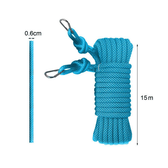 Washing Rope, 15m Quality Strong Woven Clothes Line with Two Metal Hooks,Heavy Duty Rust-proof and Waterproof Laundry String Prop String for Camping Garden Garage(Blue)