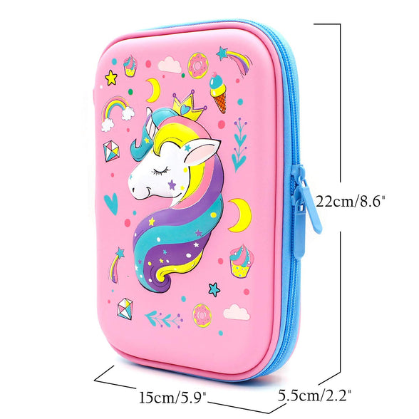 SOOCUTE Crown Unicorn Gifts for Girls - Cute Big Size Hardtop Pencil Case with Compartment - Kids School Supply Organizer Stationery Box Zipper Pouch (Light Pink)