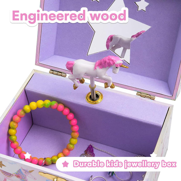 Jewelkeeper Girl's Musical Jewelry Storage Box with Spinning Unicorn, Glitter Rainbow and Stars Design, The Beautiful Dreamer Tune