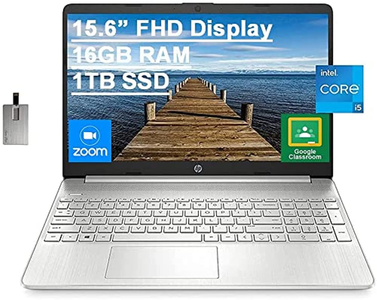 HP 2022 15.6" FHD Laptop Computer, 11th Gen Intel Core i5-1135G7(Beats Intel i7-1065G7), 16GB RAM, 1TB PCIe SSD, Intel Iris X Graphics, HD Webcam, HDMI, Bluetooth, Win10, Silver, 32GB USB Card