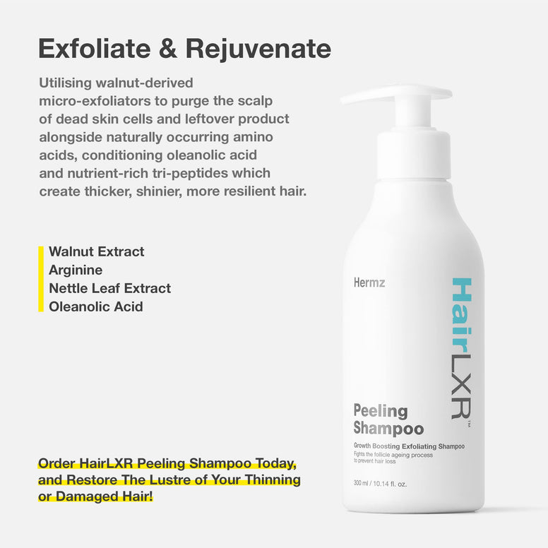 HairLXR Peeling Shampoo: Naturally-Derived Hair Loss Treatment for Women & Men - Optimise Scalp pH Levels for Growth, Replace Oily, Dry Hair with Shinier, More Resilient Hair - Hair Care