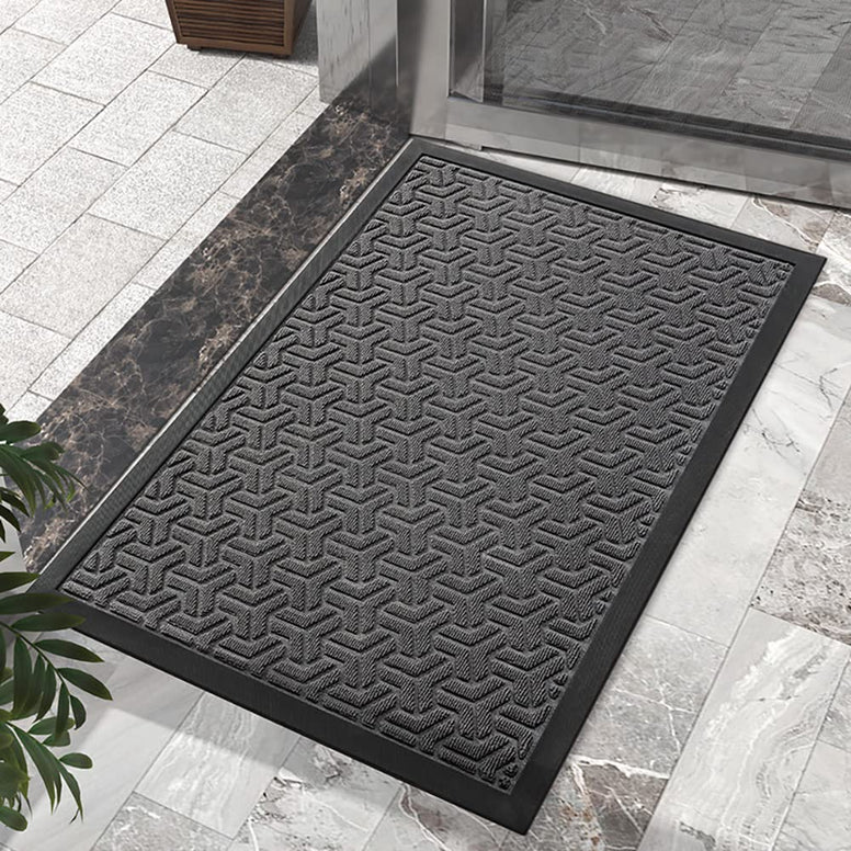 HELEE Durable Front Entrance Door Mat Outdoor Heavy Duty Doormat Entryway Floor Rug, Waterproof Non Slip Dirt Easy Clean Shoe Scraper, Trapping Rugs with Rubber Backing (Grey)