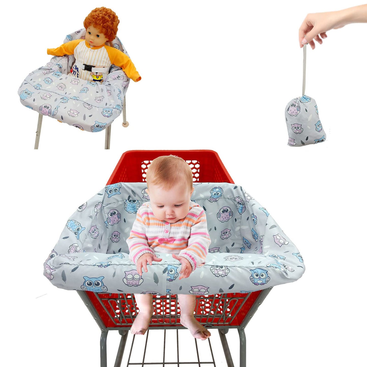 Pozico Shopping Cart Cover for Baby or High Chair Cover,Baby Shopping Cart Cover Machine Washable/Free Portable Cloth Bag-Owl