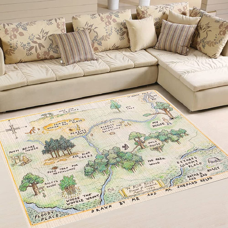 100 Acre Wood Map Winnie The Jungle Rug Carpet Area Rugs Shag Rug Modern Fluffy Living Room Outdoor for Girls Kids Baby Room Nursery Home Decor S 3x5 4x6 Area Rug (Medium(4x6 feet))