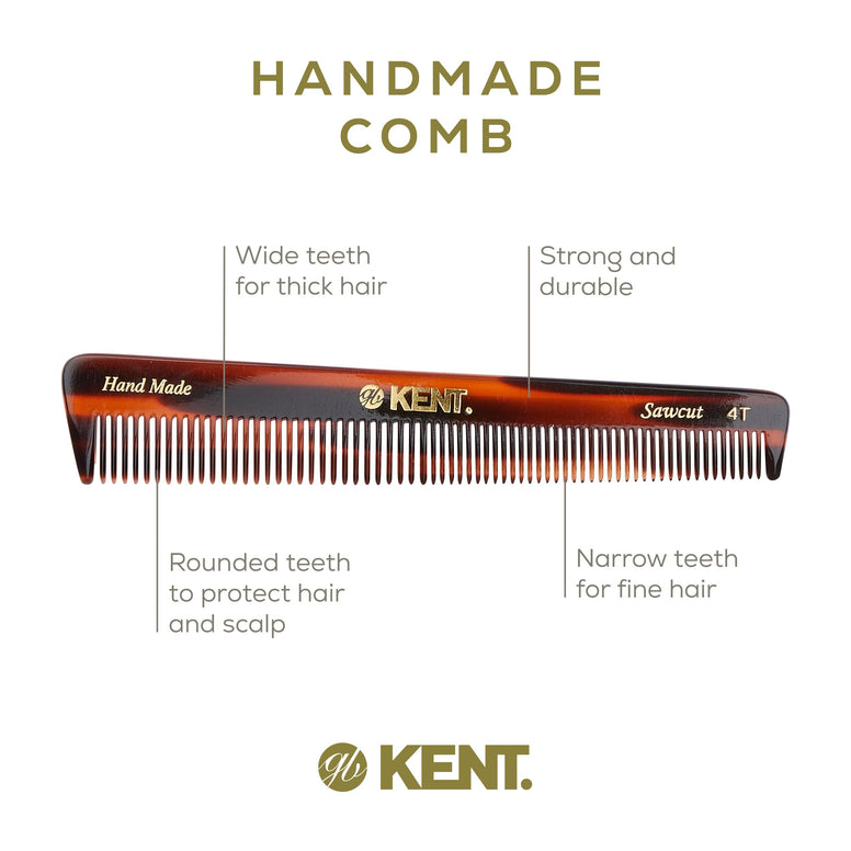 Kent Brushes Handmade Combs Range 4T Medium Size Coarse and Fine Comb