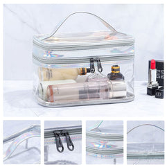 FIYUK Clear Cosmetic Bag Dual Layer Travel Toiletry Bags Make up Organizer Waterproof Brushes Holder
