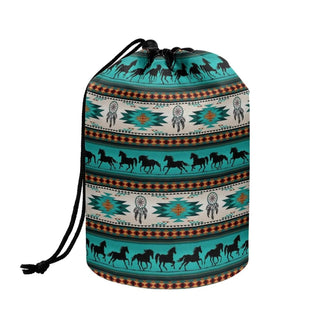 chaqlin Aztec Horse Drawstring Cosmetic Bag Women Girls Multifunctional Bucket Toiletry Bag for Travel Portable Cosmetics Wash Bag Bucket Toiletry Bag Dream Catcher Horse Print Make up Pouch, Aztec