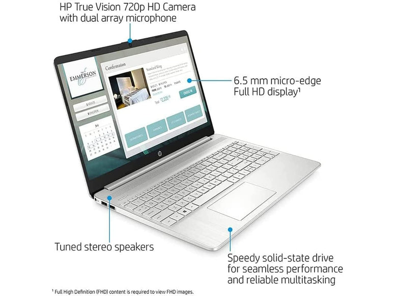 HP 2022 15.6" FHD Laptop, AMD Ryzen 5-5500U Processor, 32GB RAM, 2TB PCIe SSD, AMD Radeon Graphics, HD Webcam, Bluetooth, Wi-fi, Win 10, Silver, 32GB SnowBell USB Card