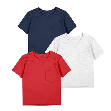 Toddler Baby Boys and Girls 3 Pack Tee Shirt Short Sleeve Pocket Soild Stripe Tops 6 Months